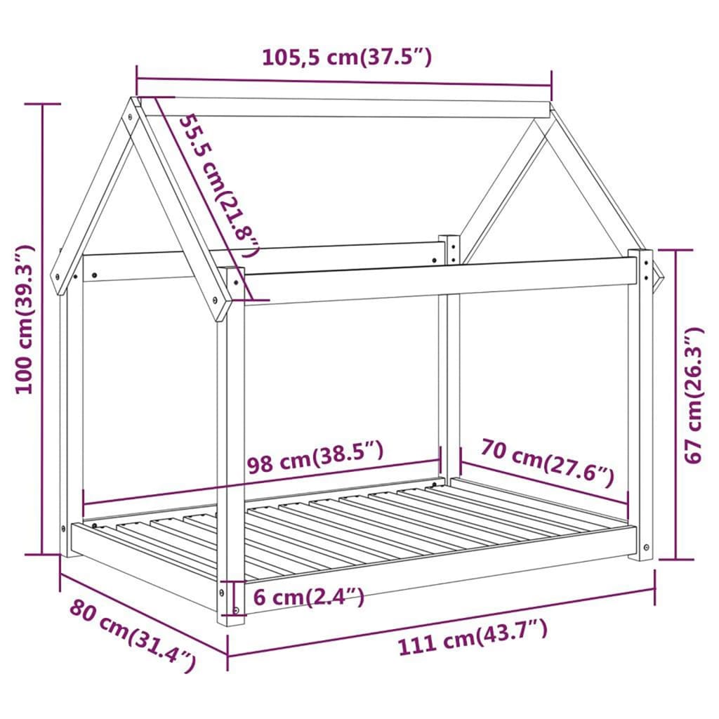 Hondenmand 111x80x100 cm massief grenenhout grijs