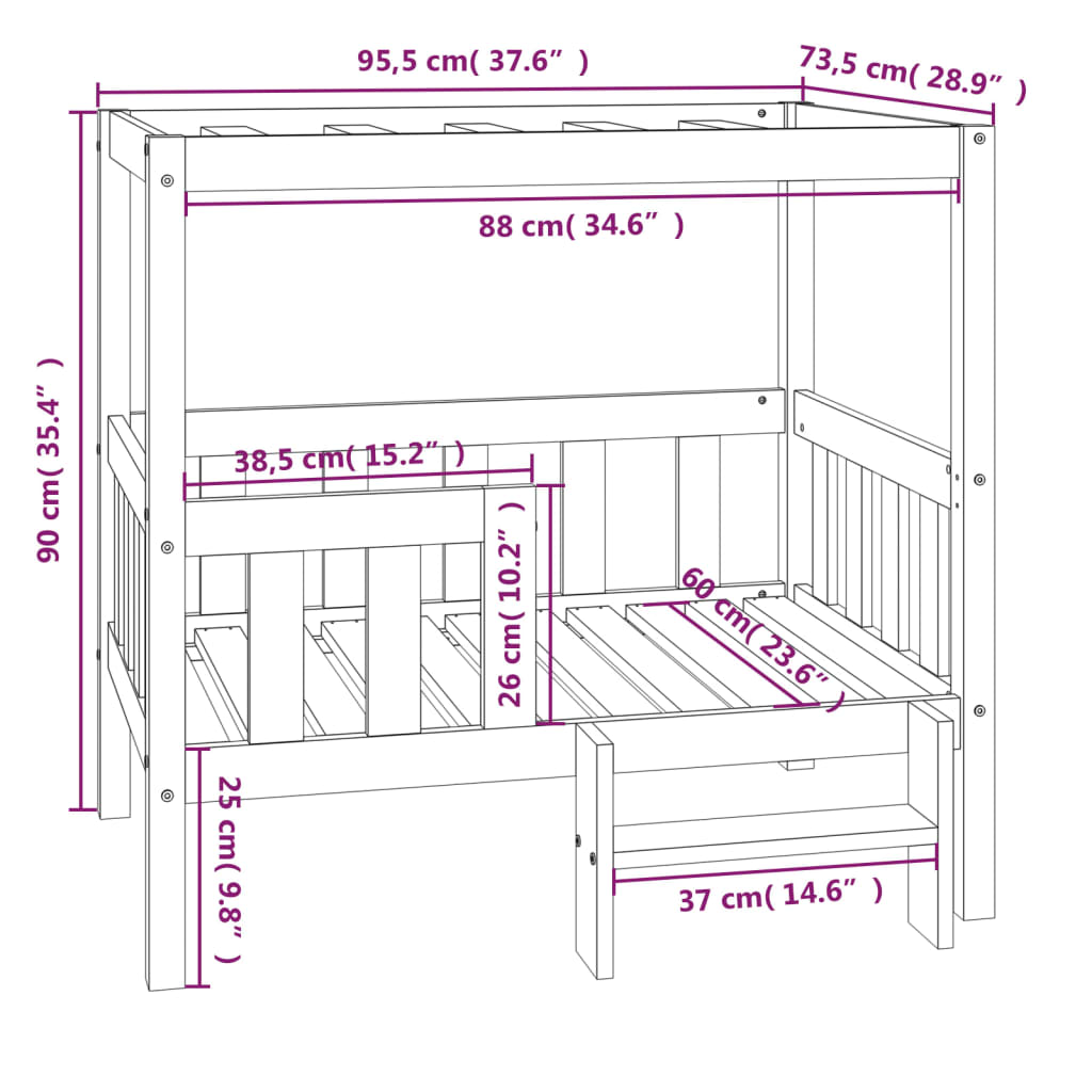 Hondenmand 95,5x73,5x90 cm massief grenenhout zwart