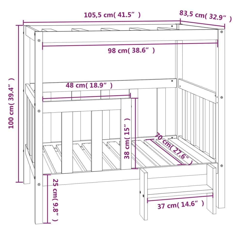 Hondenmand 105,5x83,5x100 cm massief grenenhout