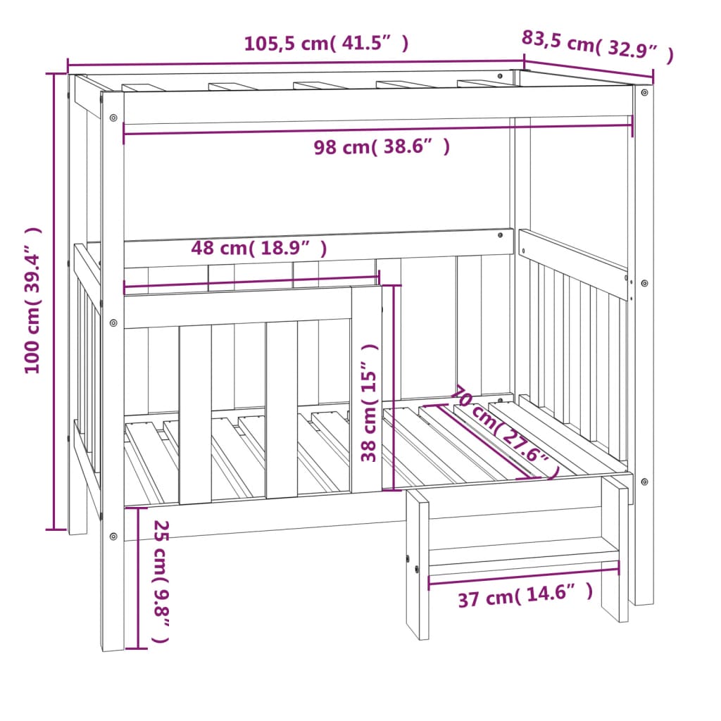 Hondenmand 105,5 x 83,5 x 100 cm massief grenenhout zwart