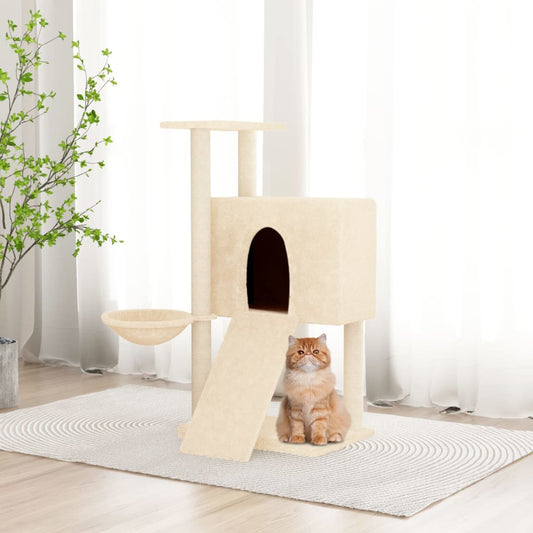 Kattenmeubel met sisal krabpalen 96 cm crèmekleurig