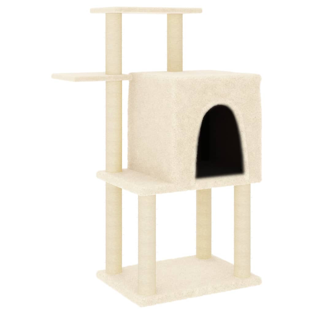 Kattenmeubel met sisal krabpalen 97 cm crèmekleurig