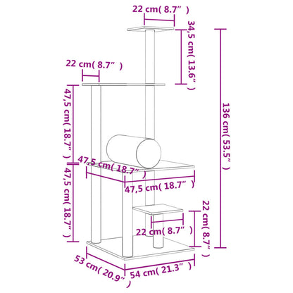 Kattenmeubel met sisal krabpalen 136 cm crèmekleurig