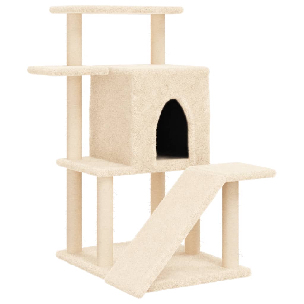 Kattenmeubel met sisal krabpalen 97 cm crèmekleurig