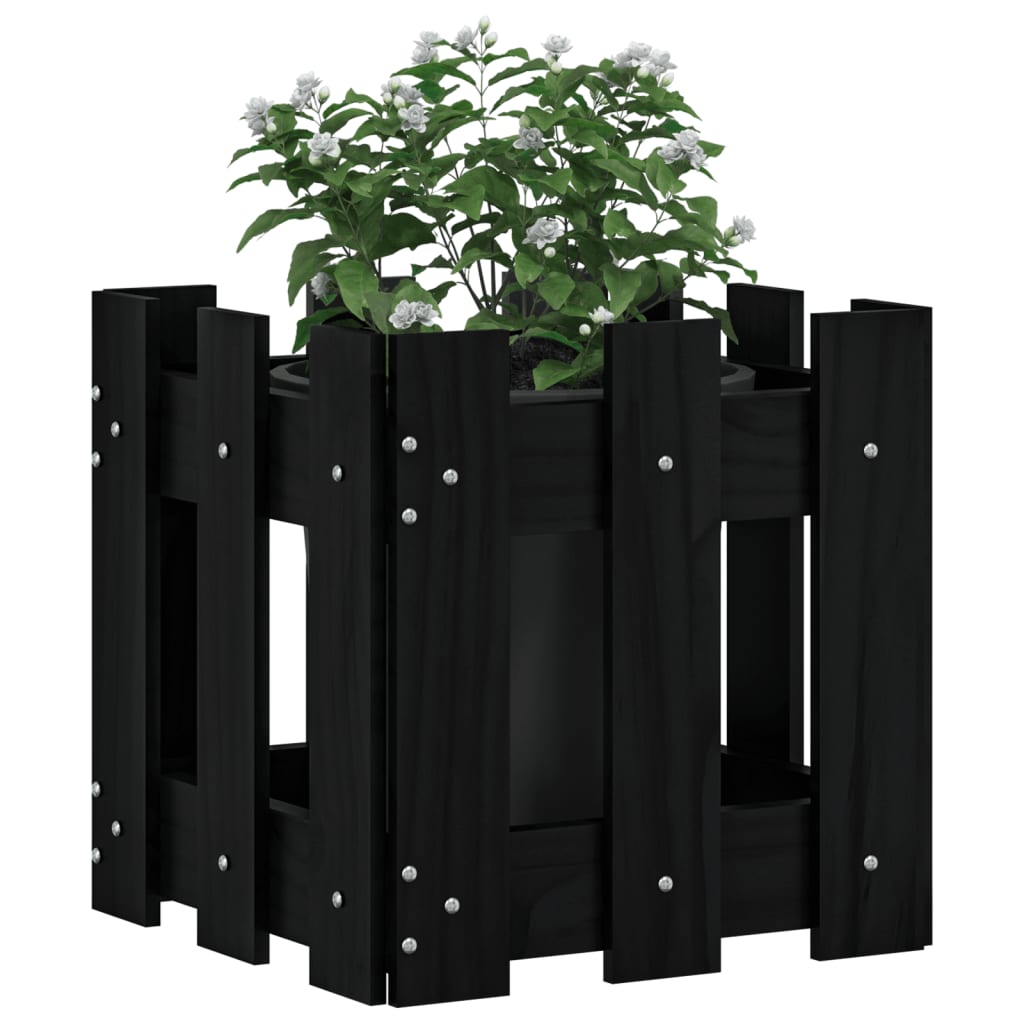 vidaXL Plantenbak met hekontwerp 30x30x30 cm massief grenenhout zwart