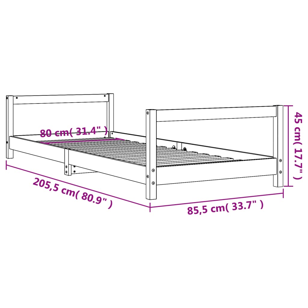 Kinderbedframe 80x200 cm massief grenenhout wit