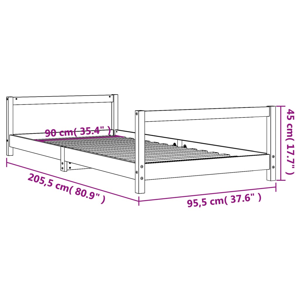 Kinderbedframe 90x200 cm massief grenenhout wit