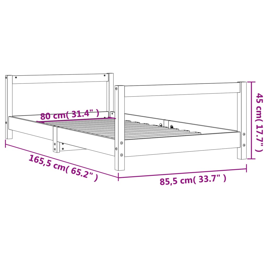 Kinderbedframe 80x160 cm massief grenenhout zwart