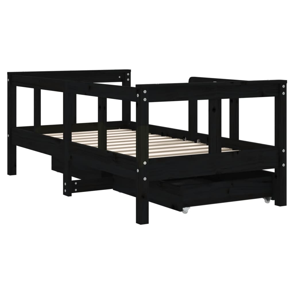 Kinderbedframe met lades 70x140 cm massief grenenhout zwart