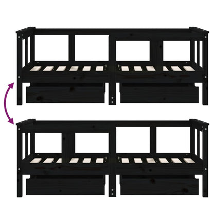 Kinderbedframe met lades 70x140 cm massief grenenhout zwart