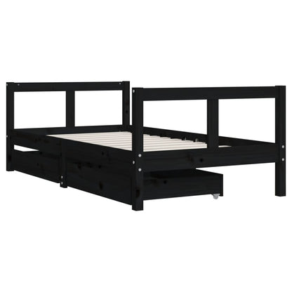 Kinderbedframe met lades 80x160 cm massief grenenhout zwart