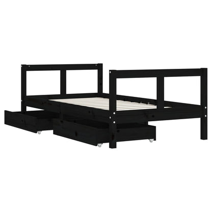 Kinderbedframe met lades 80x160 cm massief grenenhout zwart