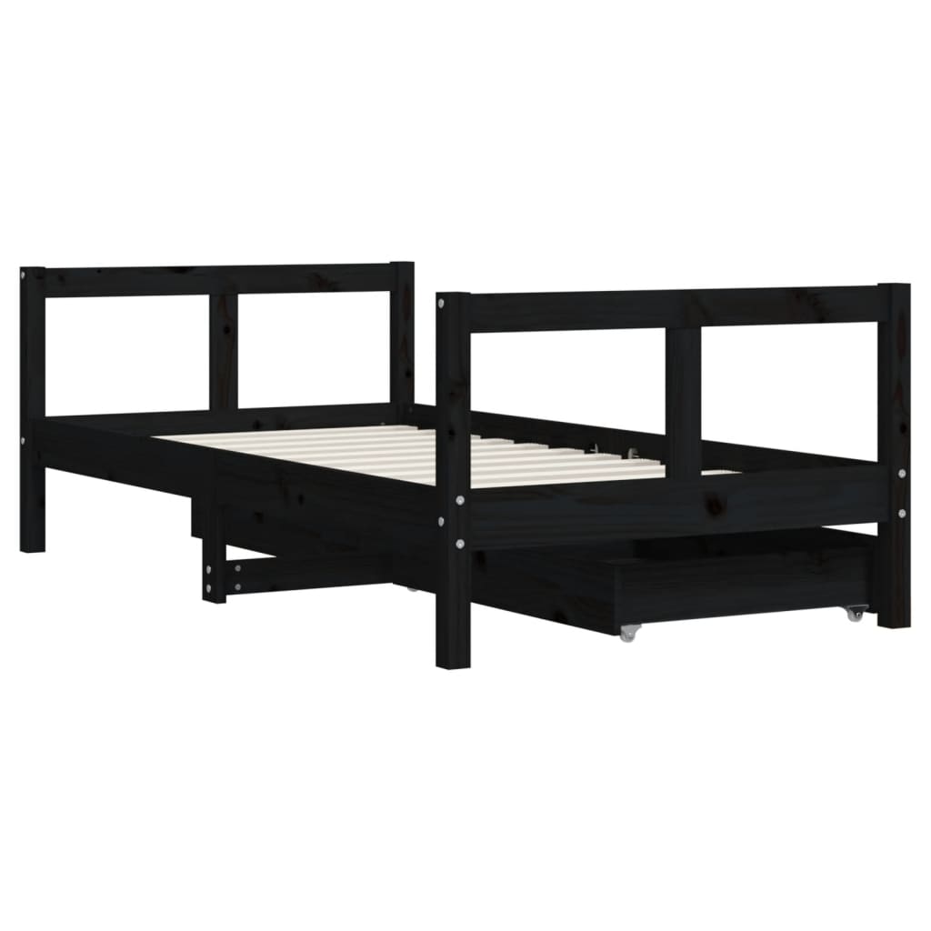 Kinderbedframe met lades 80x160 cm massief grenenhout zwart