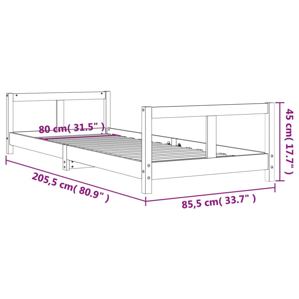 Kinderbedframe 80x200 cm massief grenenhout zwart