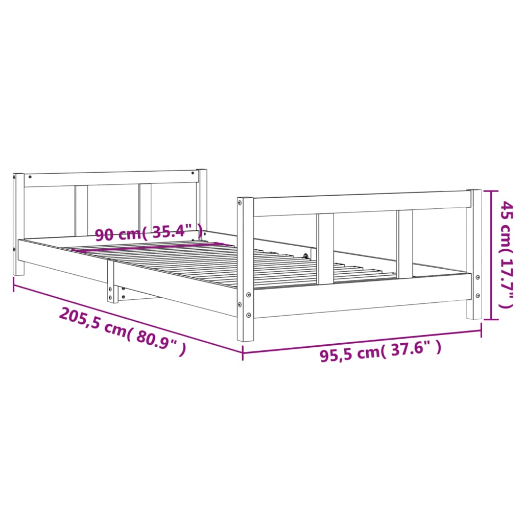 Kinderbedframe 90x200 cm massief grenenhout wit