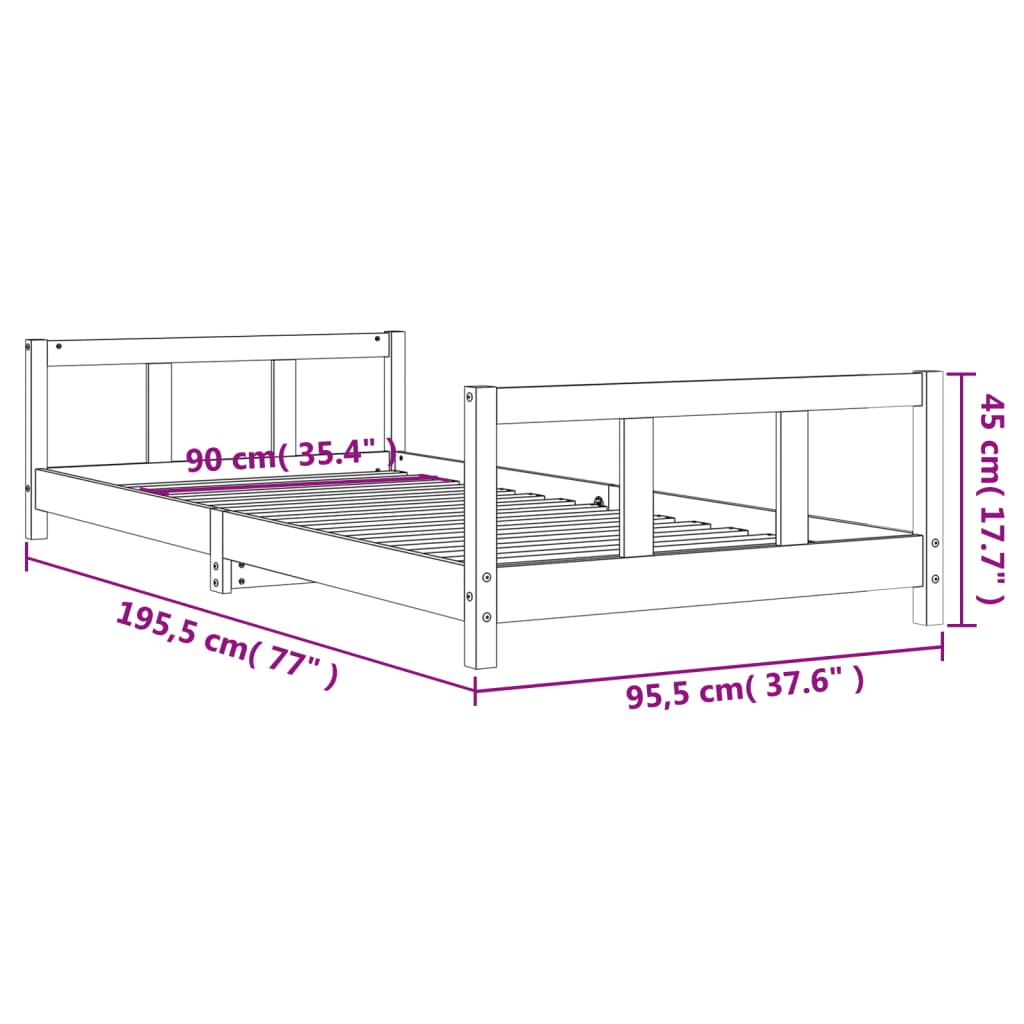 Kinderbedframe 90x190 cm massief grenenhout zwart