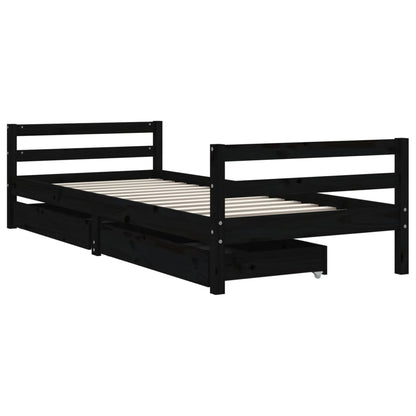 Kinderbedframe met lades 80x200 cm massief grenenhout zwart