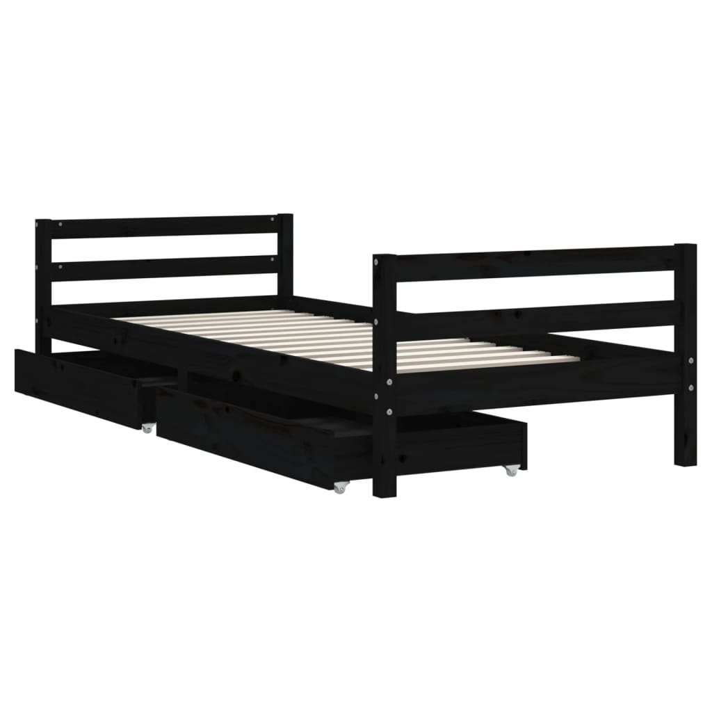 Kinderbedframe met lades 80x200 cm massief grenenhout zwart