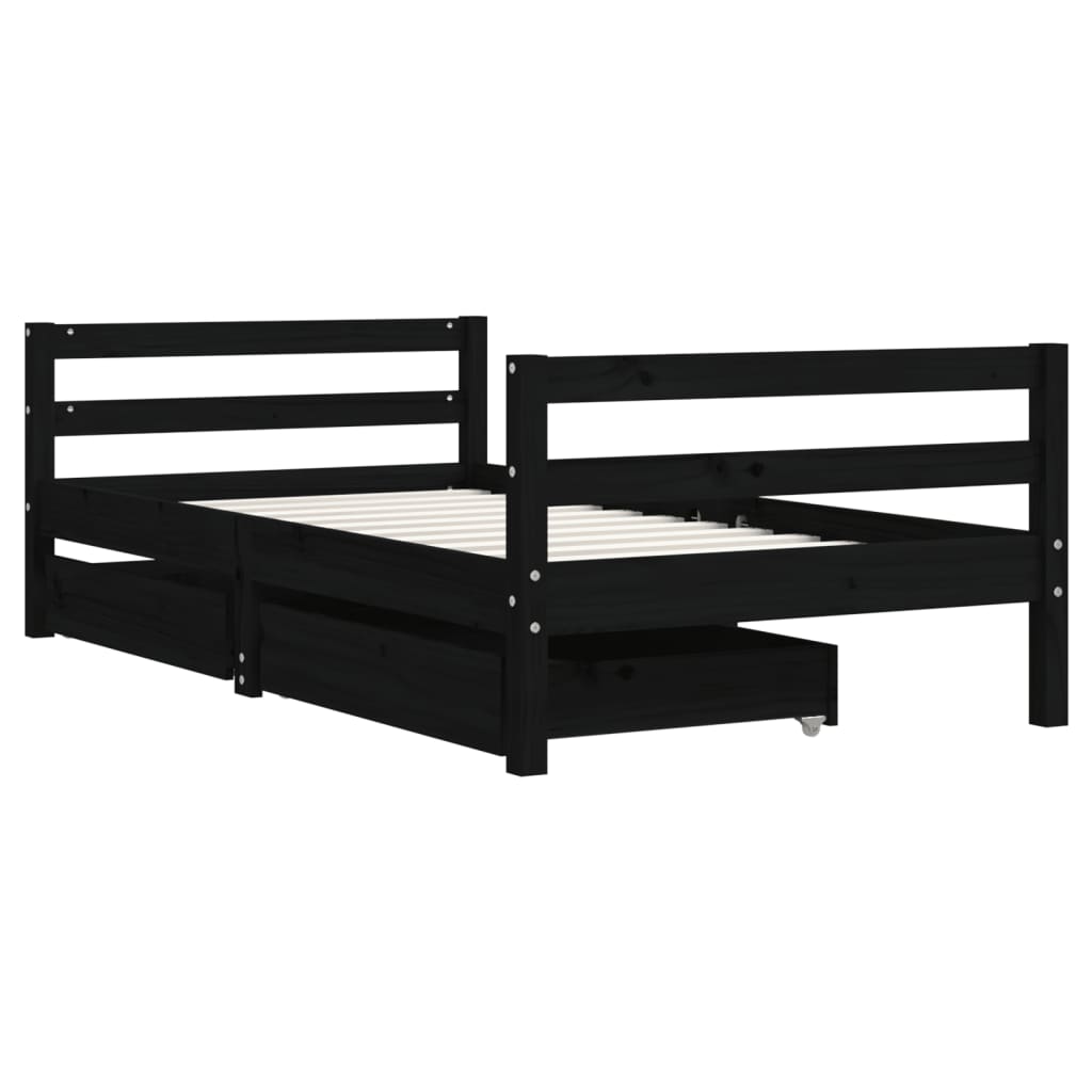 Kinderbedframe met lades 80x160 cm massief grenenhout zwart