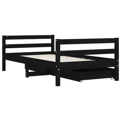 Kinderbedframe met lades 80x160 cm massief grenenhout zwart