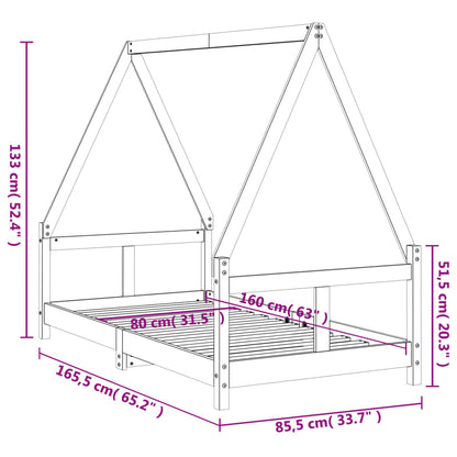 Kinderbedframe 80x160 cm massief grenenhout wit