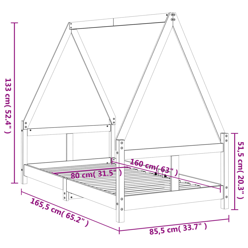 Kinderbedframe 80x160 cm massief grenenhout zwart