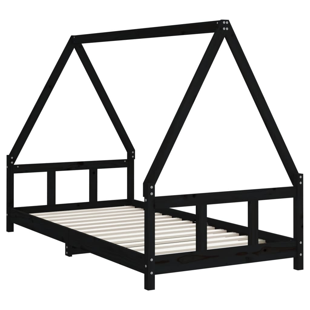 Kinderbedframe 90x190 cm massief grenenhout zwart