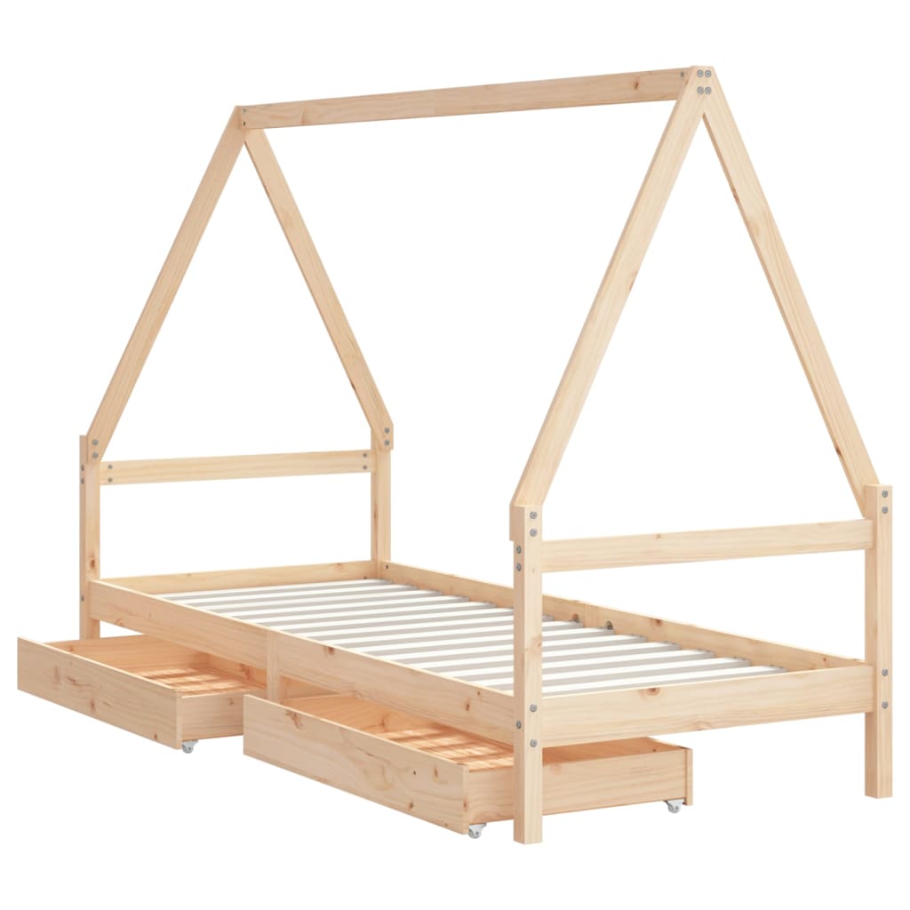 Kinderbedframe met lades 80x200 cm massief grenenhout