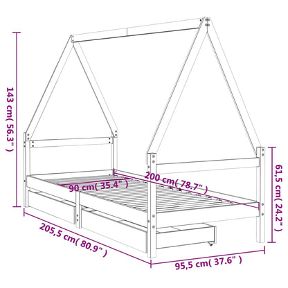 Kinderbedframe 90x200 cm massief grenenhout