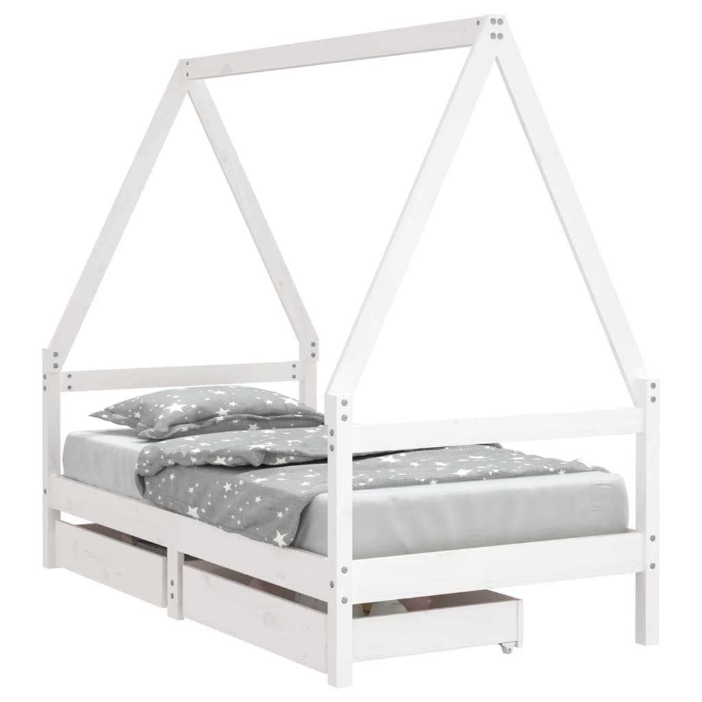 Kinderbedframe met lades 80x160 cm massief grenenhout wit