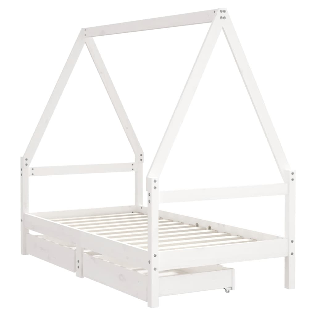 Kinderbedframe met lades 80x160 cm massief grenenhout wit