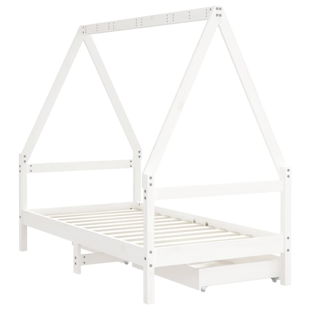 Kinderbedframe met lades 80x160 cm massief grenenhout wit