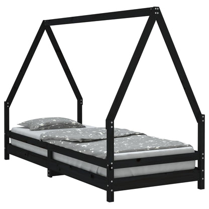 Kinderbedframe 90x200 cm massief grenenhout zwart