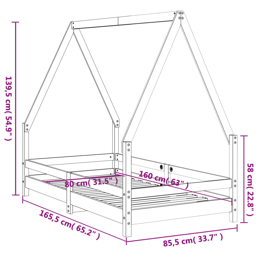 Kinderbedframe 80x160 cm massief grenenhout