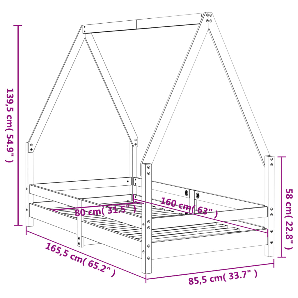 Kinderbedframe 80x160 cm massief grenenhout wit