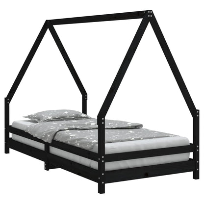 Kinderbedframe 90x190 cm massief grenenhout zwart