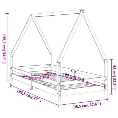 Kinderbedframe 90x190 cm massief grenenhout zwart