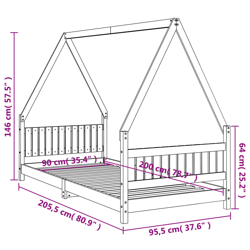 Kinderbedframe 90x200 cm massief grenenhout