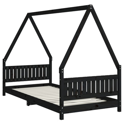 Kinderbedframe 90x200 cm massief grenenhout zwart