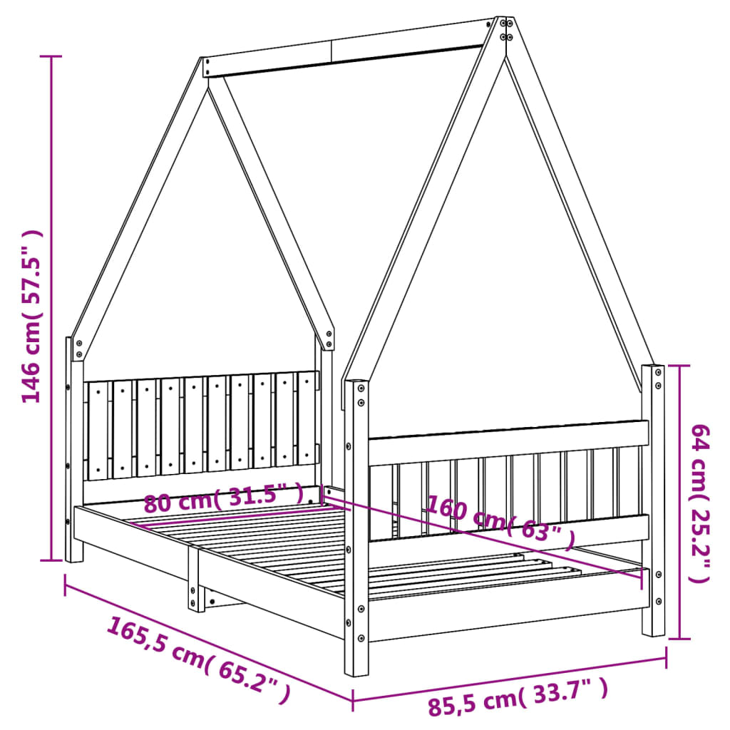 Kinderbedframe 80x160 cm massief grenenhout wit