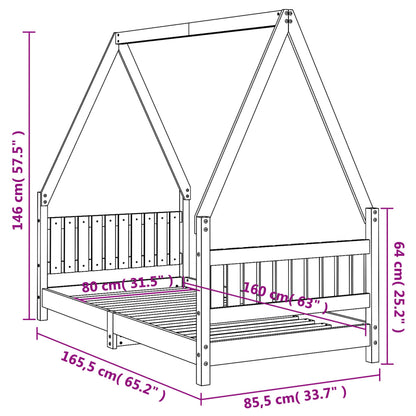 Kinderbedframe 80x160 cm massief grenenhout zwart