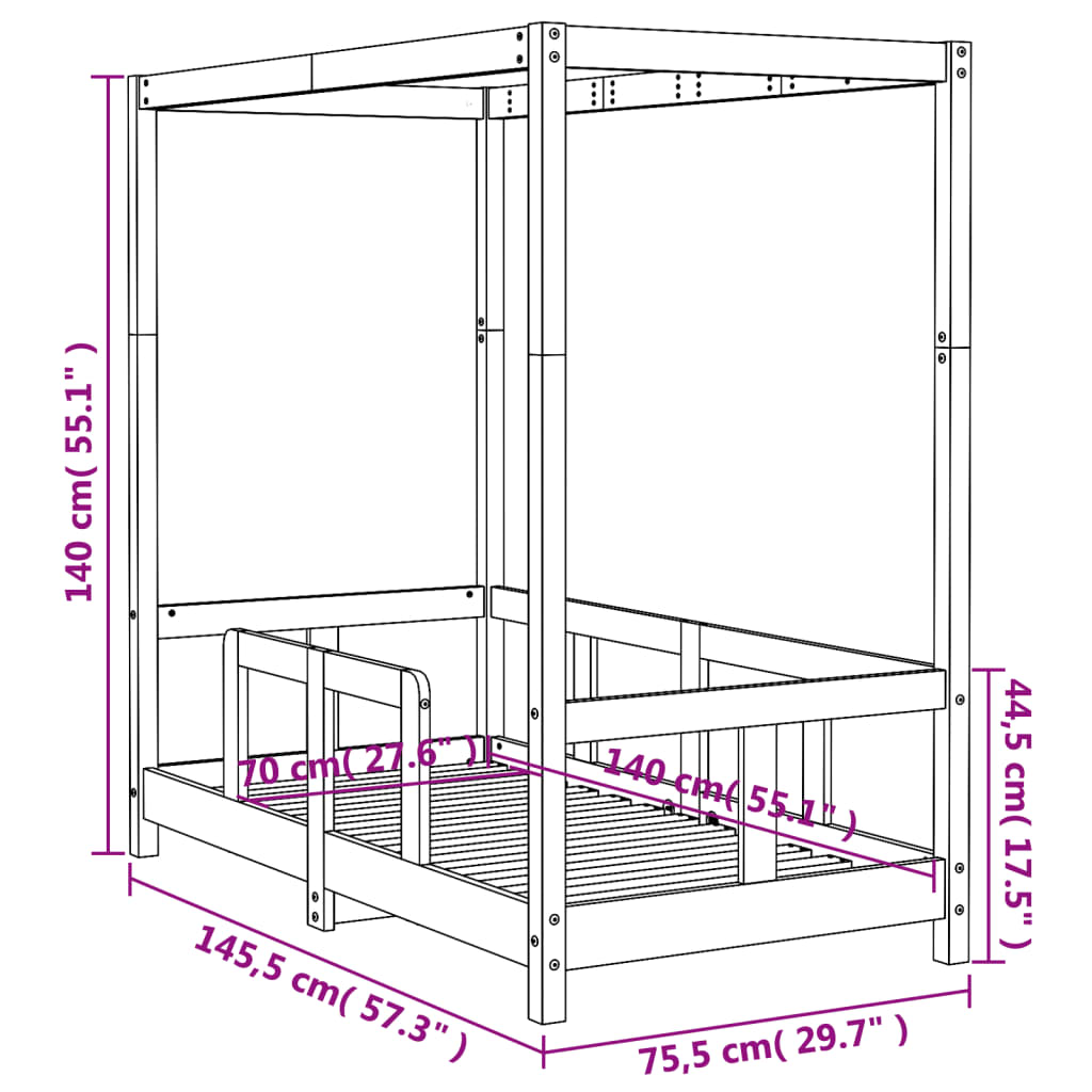 Kinderbedframe 70x140 cm massief grenenhout wit