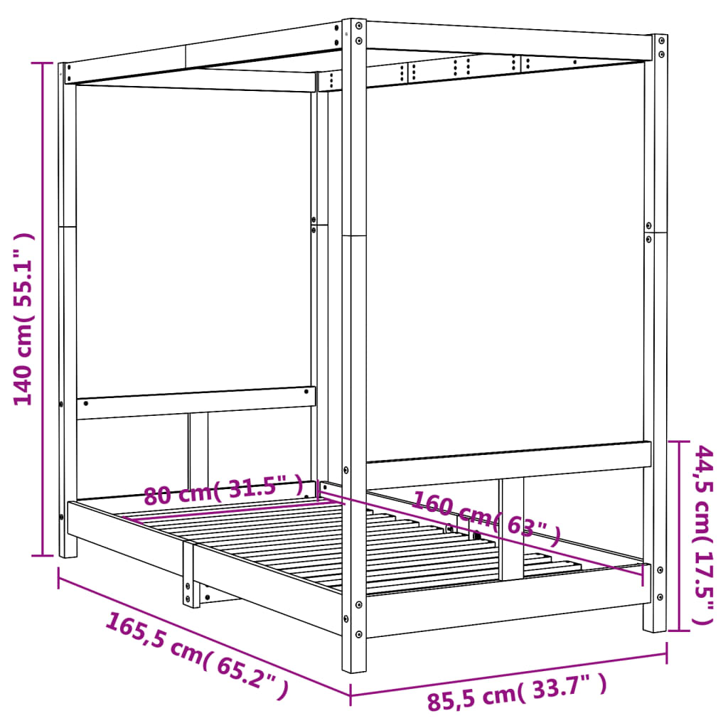 Kinderbedframe 80x160 cm massief grenenhout zwart