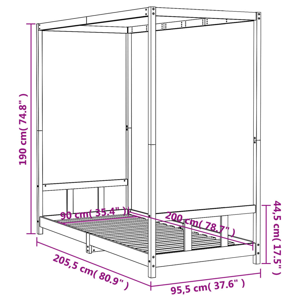 Kinderbedframe 90x200 cm massief grenenhout wit