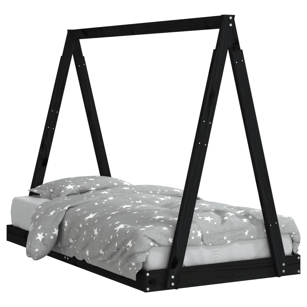 Kinderbedframe 80x160 cm massief grenenhout zwart