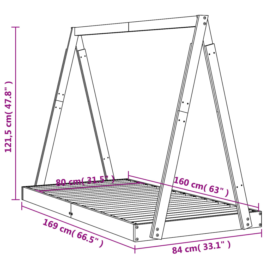 Kinderbedframe 80x160 cm massief grenenhout zwart