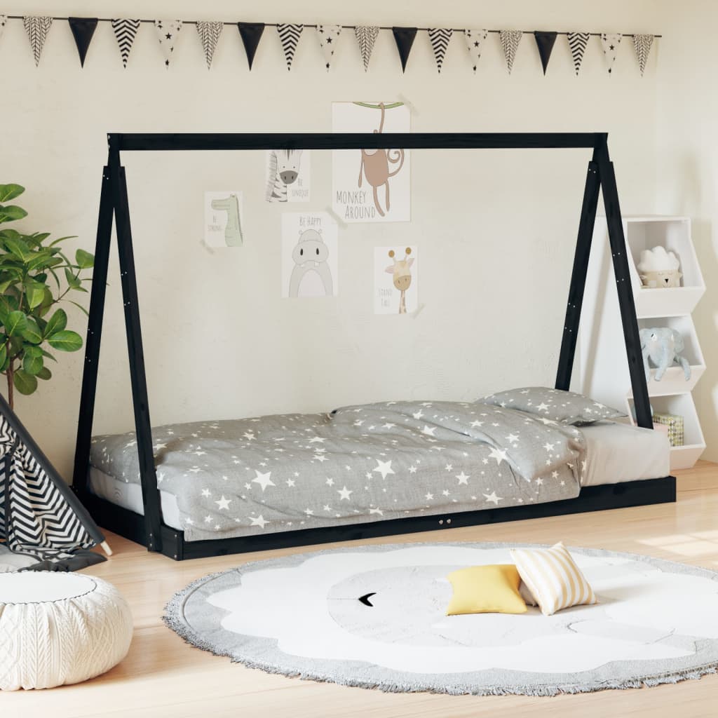 Kinderbedframe 90x200 cm massief grenenhout zwart