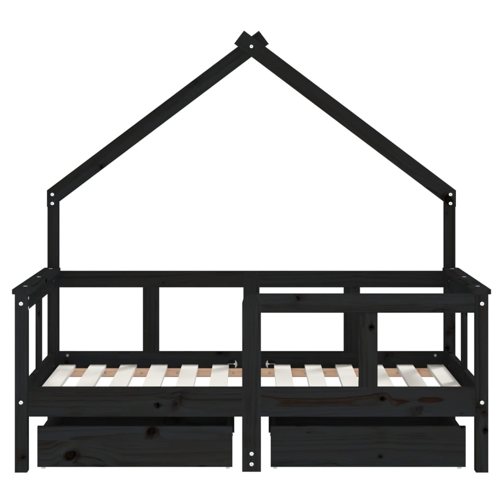 Kinderbedframe met lades 70x140 cm massief grenenhout zwart