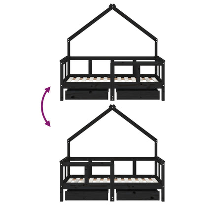 Kinderbedframe met lades 70x140 cm massief grenenhout zwart