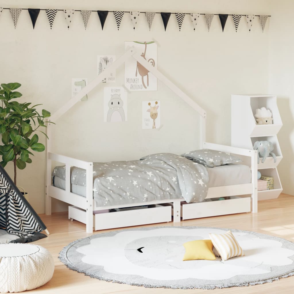 Kinderbedframe met lades 80x160 cm massief grenenhout wit